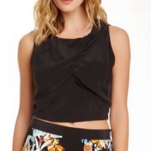 Rebecca Mincoff Cropped Silk Sleeveless Black Top Size: M